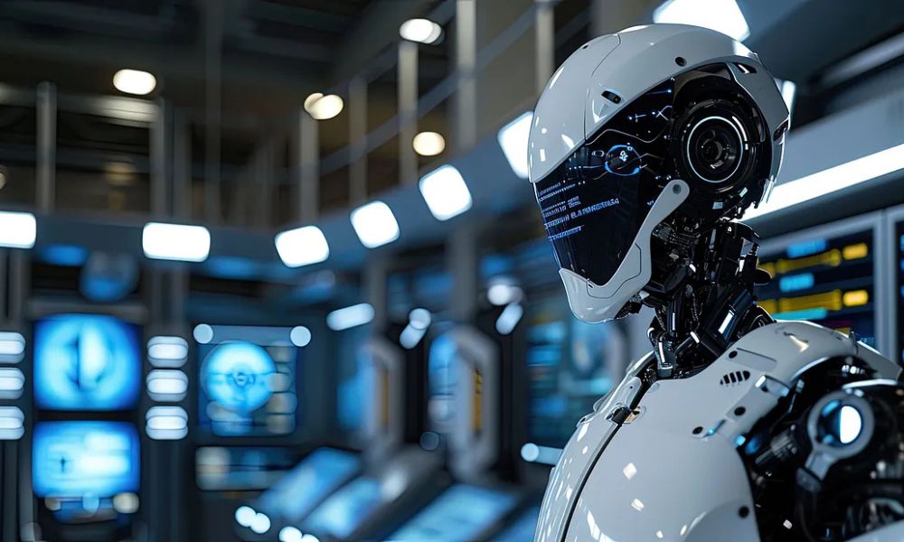 Brownfields development concept image with white robot
